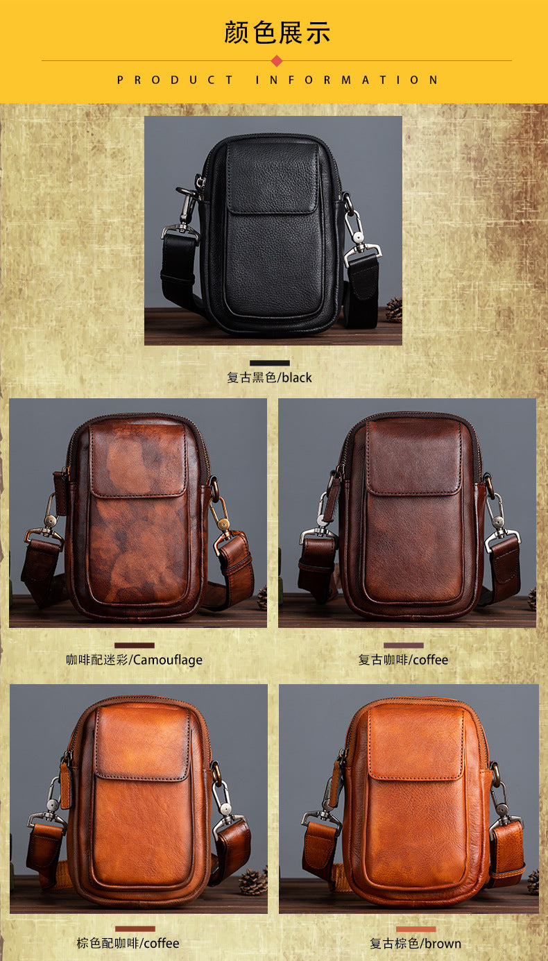 Men's Shoulder Bag Genuine Cowhide Leather Retro Casual Crossbody Bag for Men 