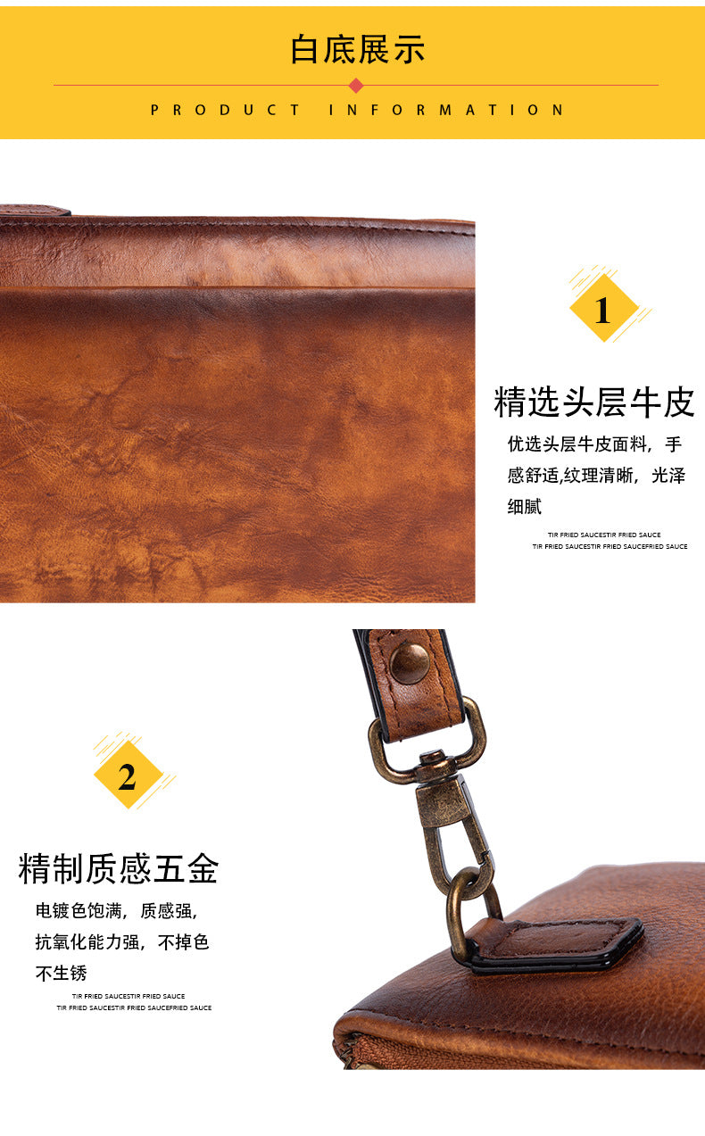 Men's Clutch Bag Genuine Cowhide Leather Retro Casual Men's Bag 