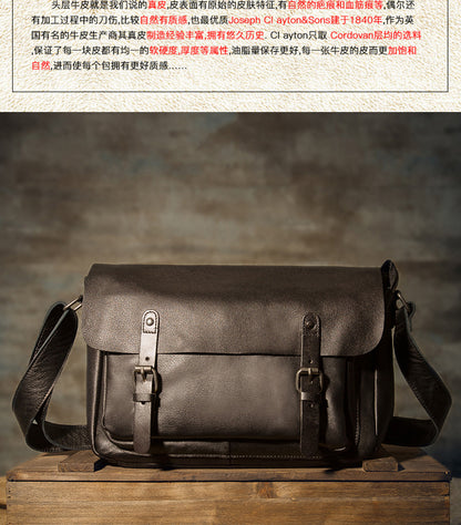 Men's Messenger Bag Korean Fashion Casual Handmade Cowskin Genuine Leather Male Crossbody Shoulder Bag 