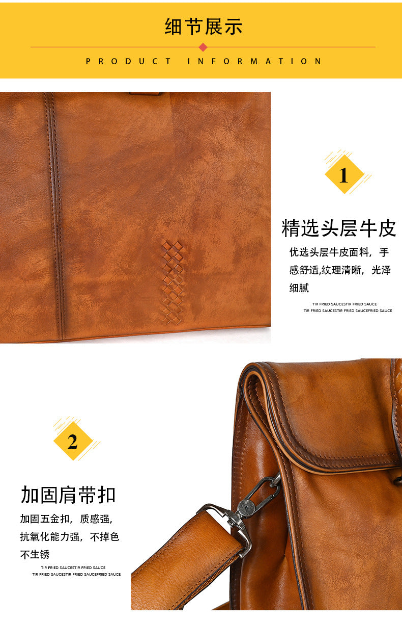 Men's briefcase genuine cowhide leather simple fashion retro casual business men's handbag computer bag 