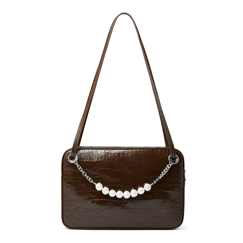 Genuine leather shoulder bag pearl chain bag luxury simple crossbody bag women fashion