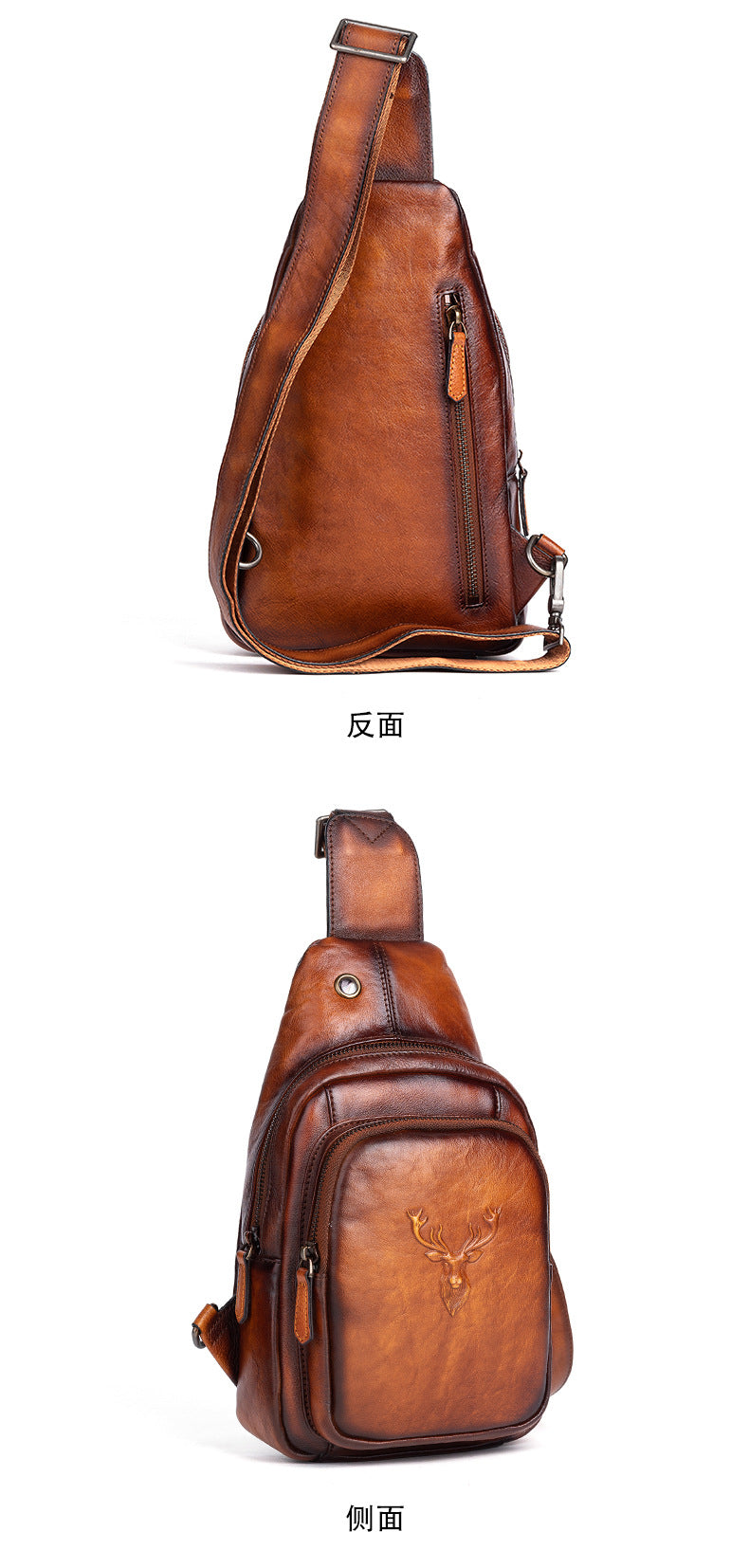 Men's bust bag Genuine cowhide leather retro casual crossbody bag for men 