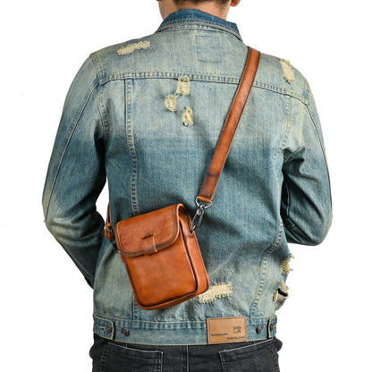 Men's Shoulder Bag Genuine Cowhide Leather Retro Casual Travel Bag Men Crossbody Bag Smartphone Pouch 