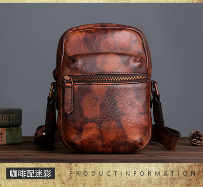 Men's Shoulder Bag Genuine Cowhide Leather Retro Casual Crossbody Bag for Men 