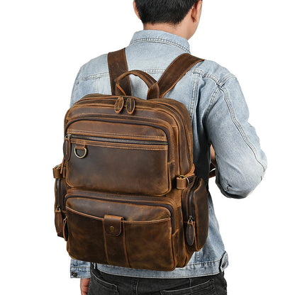 Men's backpack made of cowhide genuine leather large capacity retro casual men's business trip bag computer bag 