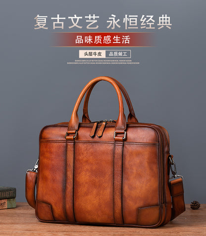 Men's Briefcase Cowhide Genuine Leather Retro Casual Men's Handbag 