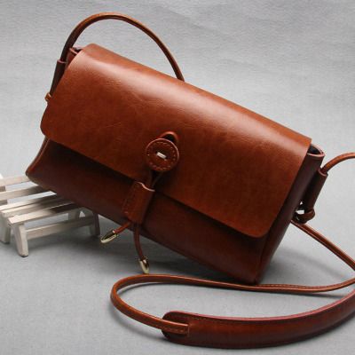 Women's Bag Retro Genuine Leather Square Bag Crossbody Bag Oil Wax Cowhide Shoulder Bag.Pochette