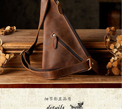 Men's Bust Bag Handmade Original Genuine Cowhide Leather Crazy Horse Unique Retro Casual Men's Crossbody Bag Shoulder Bag 