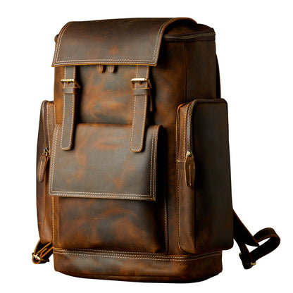 Men's backpack cowhide genuine leather handmade large capacity travel fashion computer bag 