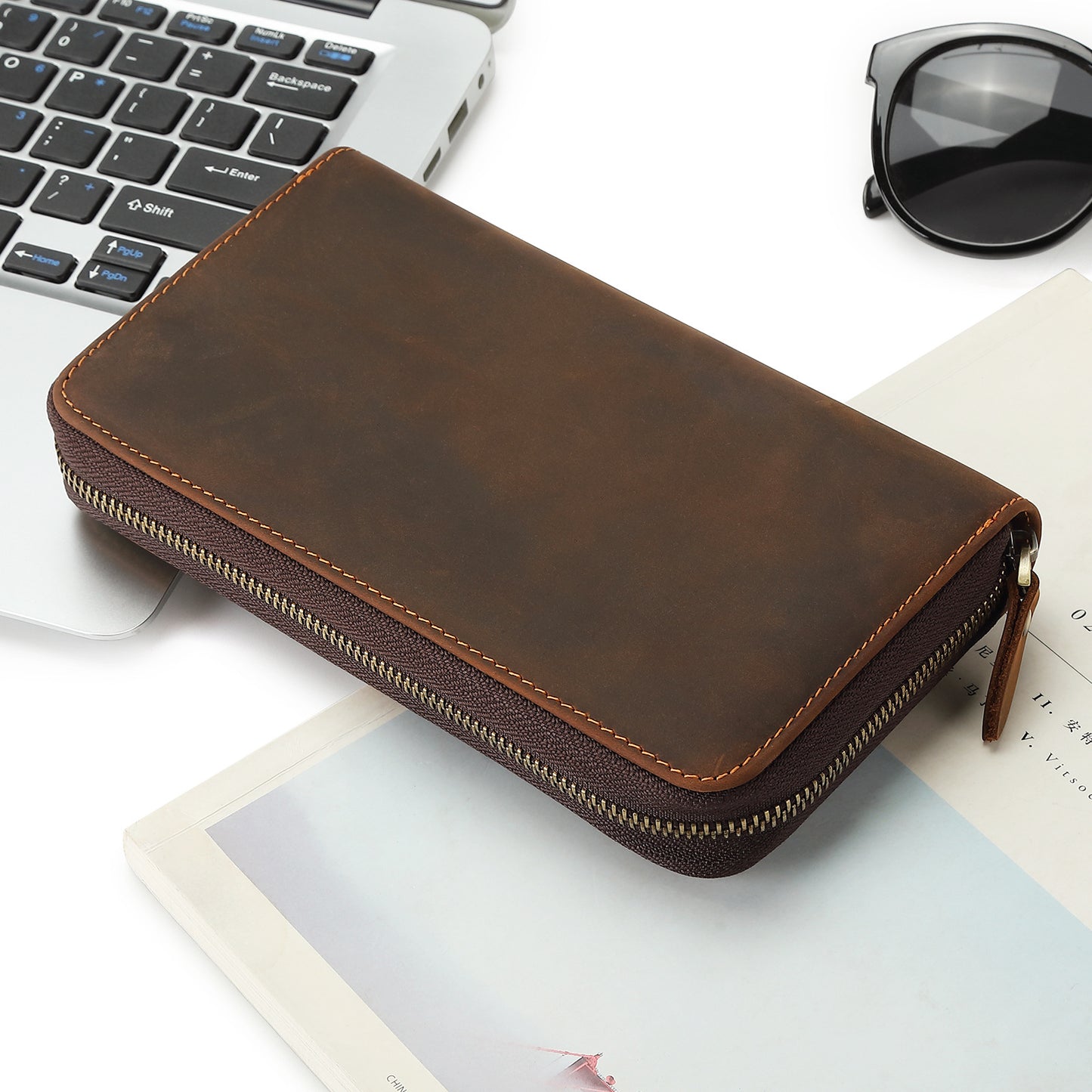 Men's long wallet Cowhide large capacity retro simple wallet for men 