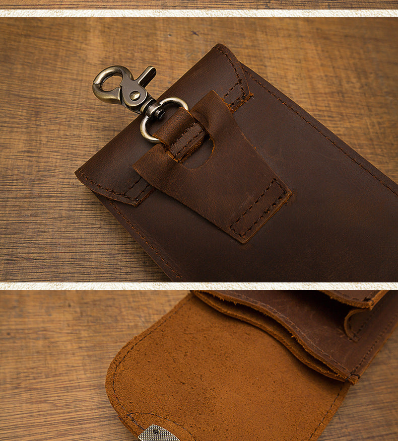 Men's Smartphone Pouch Waist Pouch Handmade Cow Leather Crazy Horse High Quality Men's Mini Bag Mobile Phone Bag 