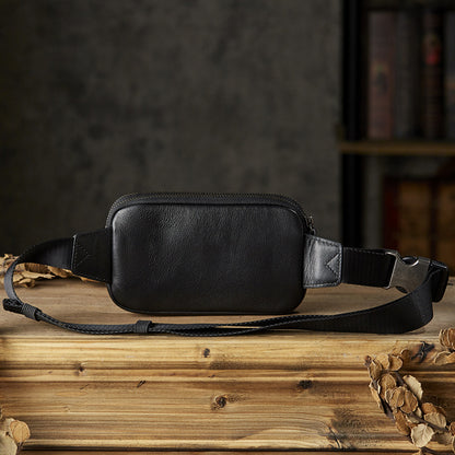 Men's Waist Pouch Handmade Cowhide Genuine Leather Sports Mobile Phone Bag Multifunctional Bust Bag Casual Male Crossbody Bag 