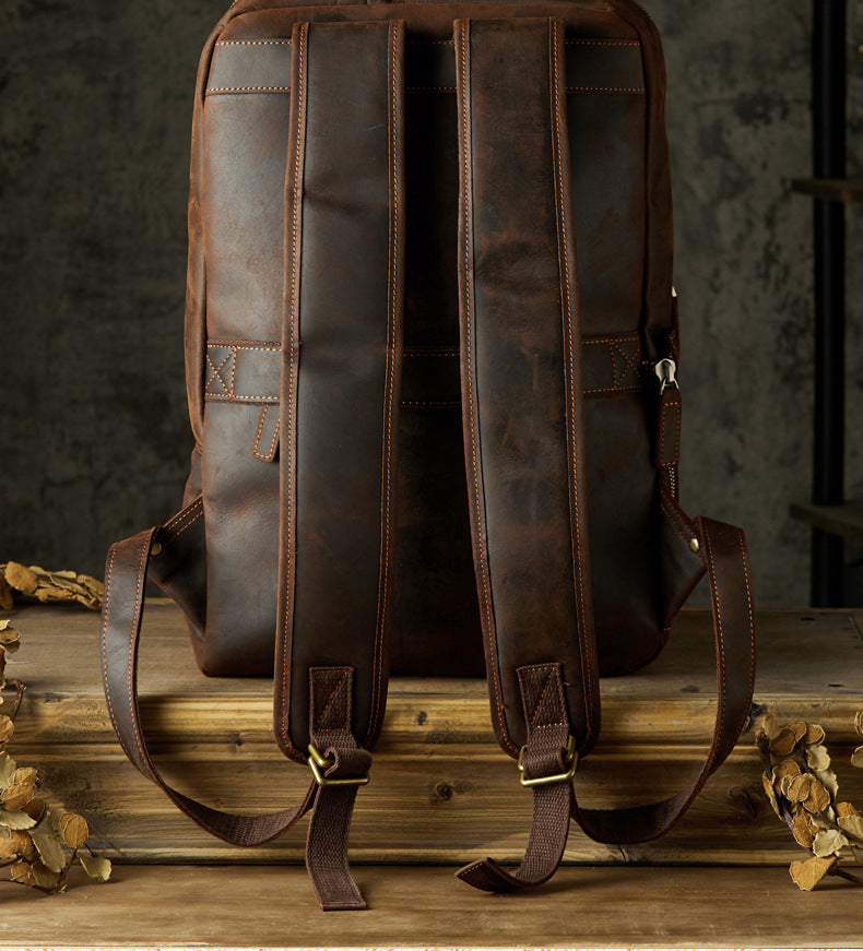 Men's Rucksack Genuine Cowhide Leather Handmade Casual Large Capacity Men's Business Bag Travel Bag 