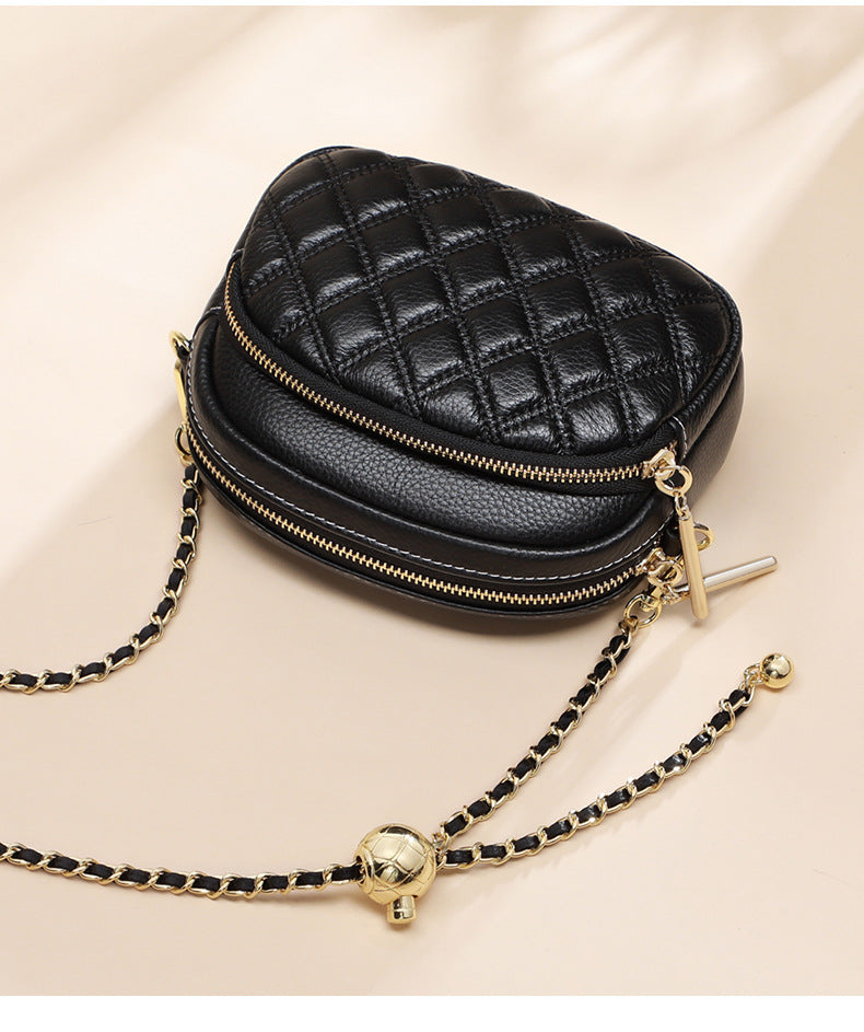 Women's bag fashion plaid diagonal shoulder bag genuine leather chain bag shoulder bag that goes with anything. Pochette