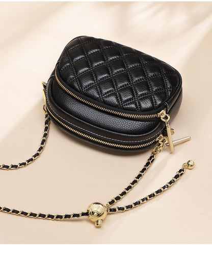 Women's bag fashion plaid diagonal shoulder bag genuine leather chain bag shoulder bag that goes with anything. Pochette