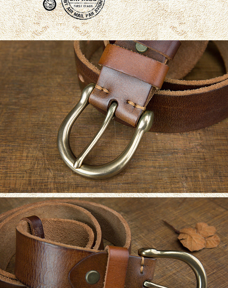 Men's Belt Original Genuine Cowhide Leather Copper Unique Needle Buckle Casual Men's Belt 