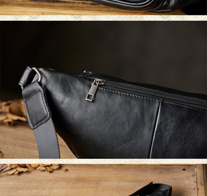 Men's Waist Pouch Handmade Cowhide Genuine Leather Sports Bust Bag Multifunctional Fashion Crossbody Bag for Men 