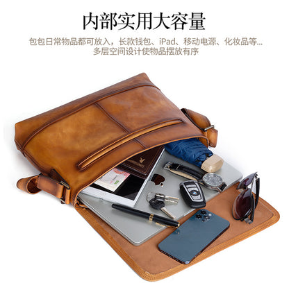 Men's Shoulder Bag Genuine Cowhide Leather Retro Casual Male Crossbody Bag 