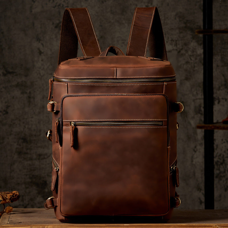 Men's Backpack Genuine Cowhide Leather Crazy Horse Handmade Large Capacity Casual Retro Fashion Travel Bag for Men 