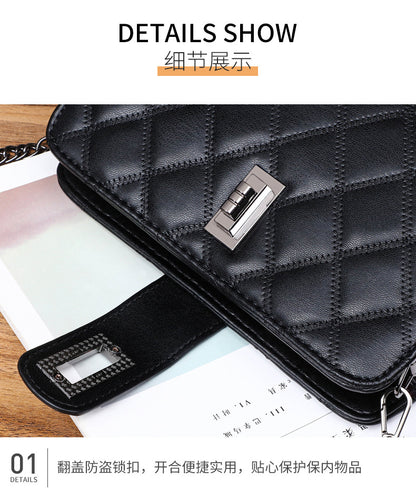 Stylish genuine leather women's bag Check pattern chain bag Cowhide crossbody bag Shoulder bag that goes with anything. Pochette