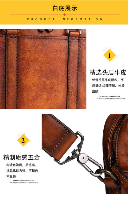 Men's Briefcase Cowhide Genuine Leather Retro Casual Men's Handbag 