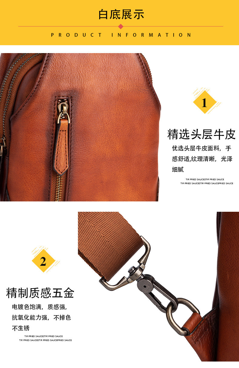 Men's bust bag Genuine cowhide leather retro casual crossbody bag for men 