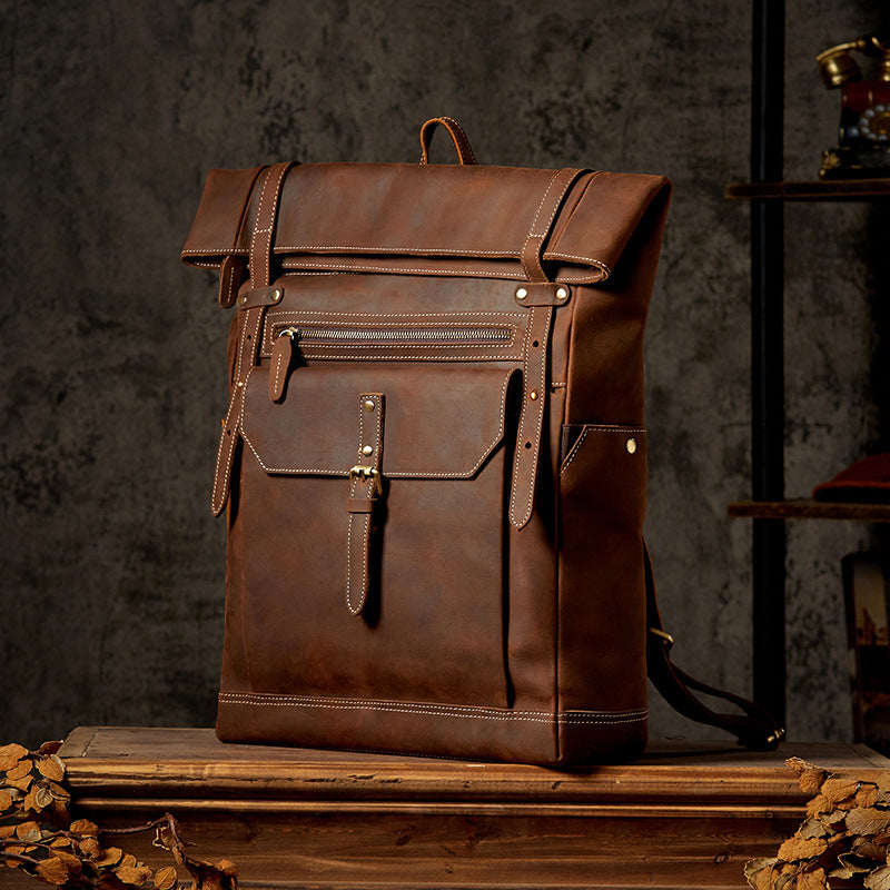 Men's backpack made of cowhide genuine leather fashion individuality large capacity casual computer bag men travel bag 