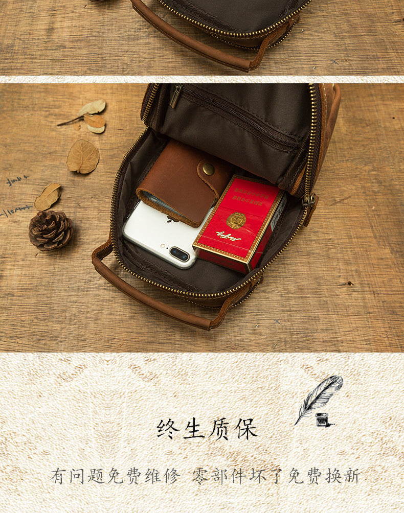 Men's Bust Bag Handmade Genuine Cowhide Leather Fashion Unique Men's Shoulder Bag Crossbody Bag 