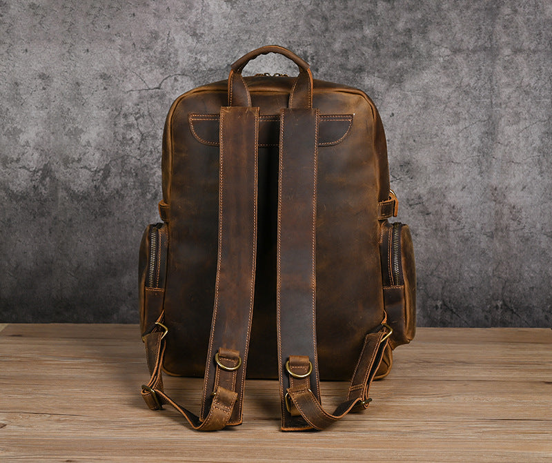 Men's backpack made of cowhide genuine leather large capacity retro casual men's business trip bag computer bag 