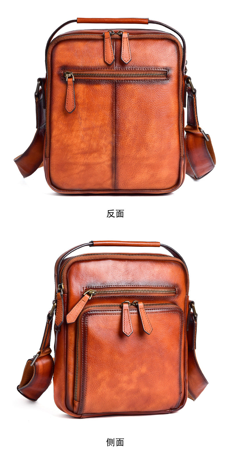 Men's Shoulder Bag Genuine Cowhide Leather Retro Casual Male Crossbody Bag 