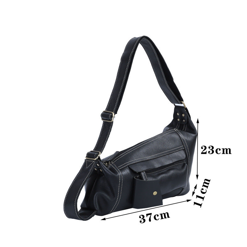 Men's Crossbody Bag Genuine Cowhide Leather Crazy Horse Fashion Commuter Shoulder Bag for Men 