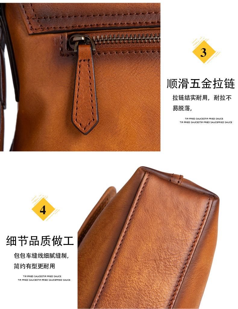 Men's Shoulder Bag Genuine Cowhide Leather Retro Casual Male Crossbody Bag 