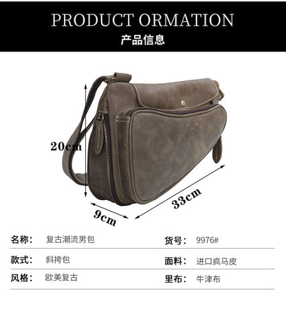 Men's Bust Bag Genuine Cowhide Leather Multifunctional Fashion Waist Pouch Casual Large Capacity Crossbody Bag for Men 