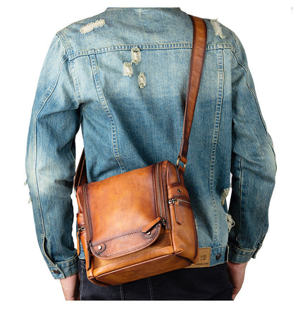 Men's Shoulder Bag Genuine Cowhide Leather Retro Casual Crossbody Bag for Men 