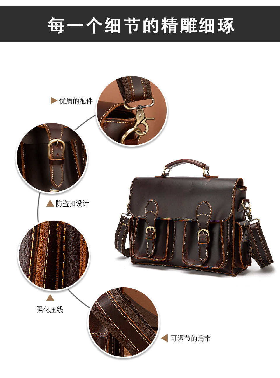 Men's Briefcase Handbag Cowhide Genuine Leather Retro Business Computer Bag for Men 