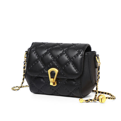 Women's bag Plaid crossbody bag Chain bag Genuine leather Simple fashion Shoulder bag that goes with anything. Pochette