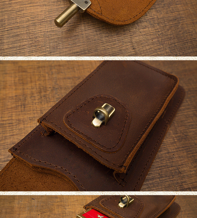 Men's Smartphone Pouch Waist Pouch Handmade Cow Leather Crazy Horse High Quality Men's Mini Bag Mobile Phone Bag 