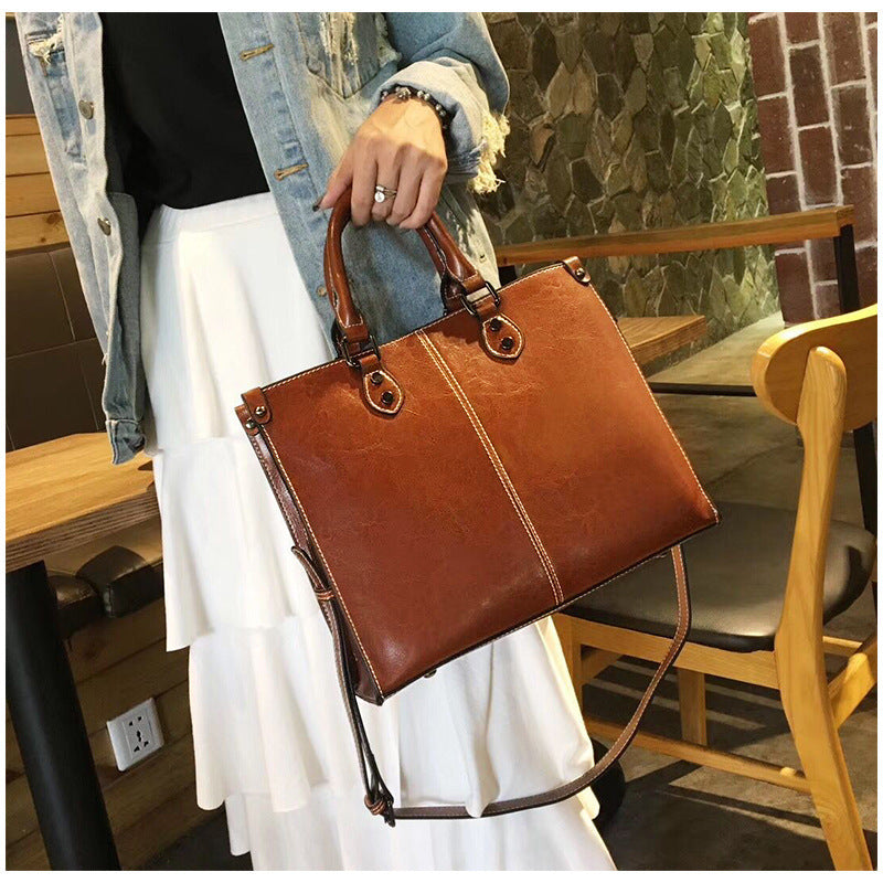 Genuine leather women's bag cowhide handbag retro tote bag large capacity casual simple shoulder bag handbag.bag