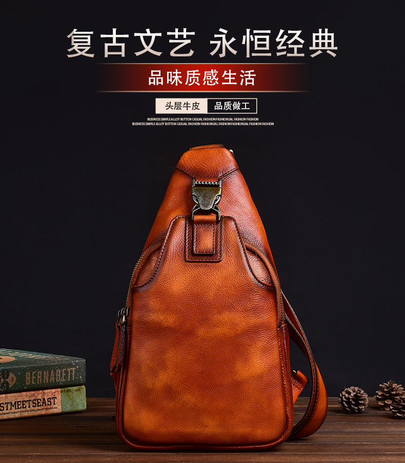 Men's bust bag Genuine cowhide leather retro casual men crossbody bag 