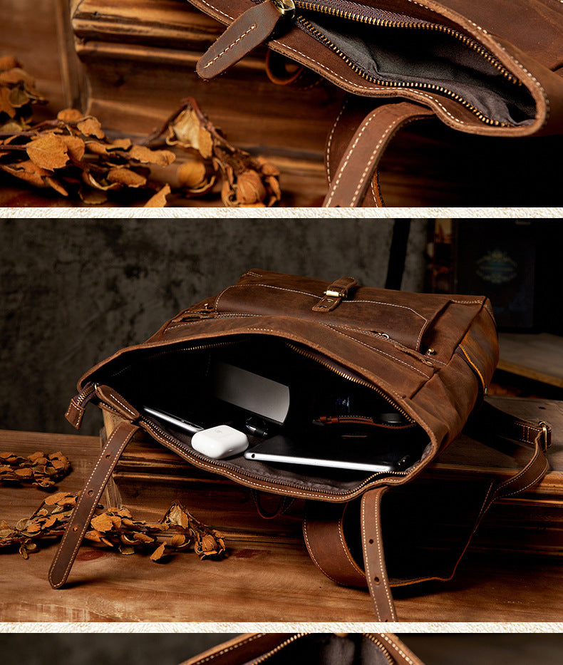 Men's backpack made of cowhide genuine leather fashion individuality large capacity casual computer bag men travel bag 