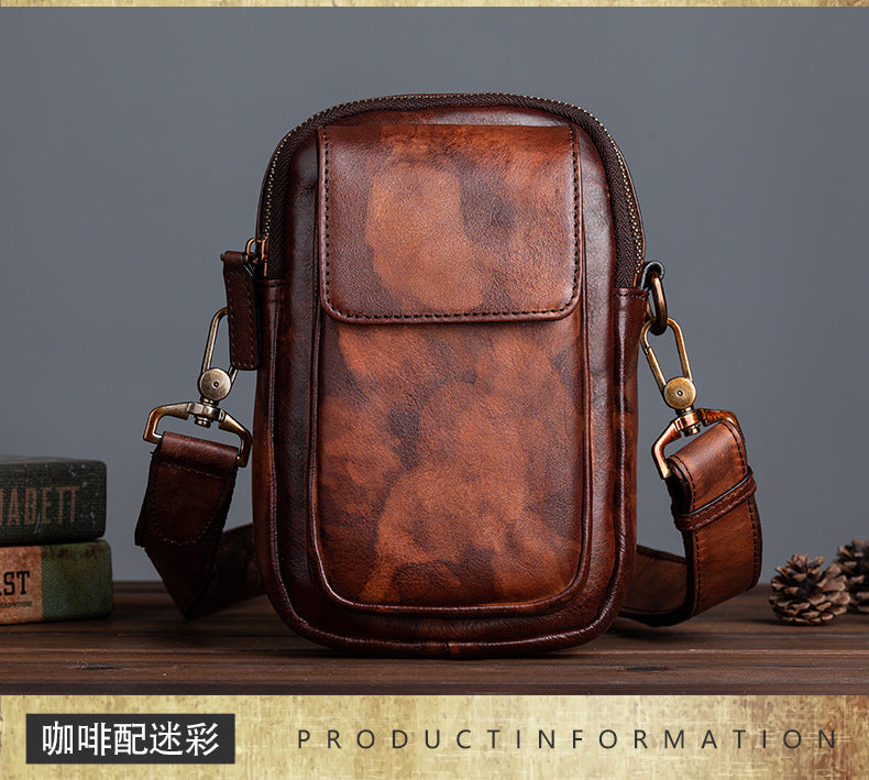 Men's Shoulder Bag Genuine Cowhide Leather Retro Casual Crossbody Bag for Men 