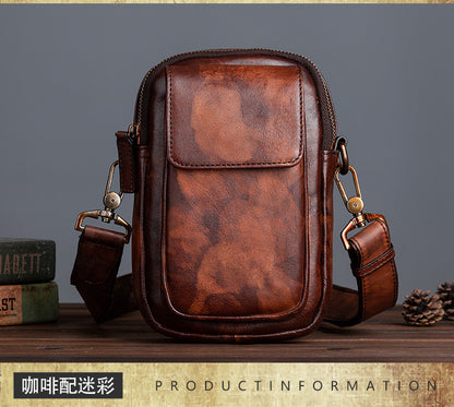 Men's Shoulder Bag Genuine Cowhide Leather Retro Casual Crossbody Bag for Men 