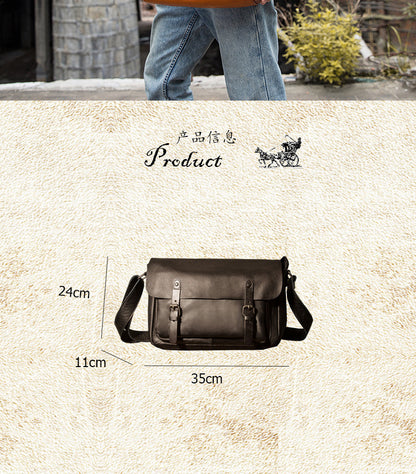 Men's Messenger Bag Korean Fashion Casual Handmade Cowskin Genuine Leather Male Crossbody Shoulder Bag 