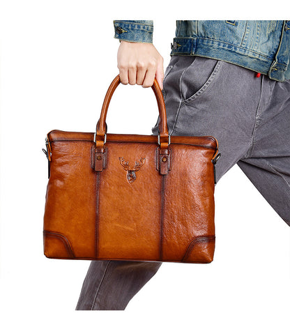 Men's Briefcase Genuine Cowhide Leather Retro Casual Business Bag Men's Handbag 