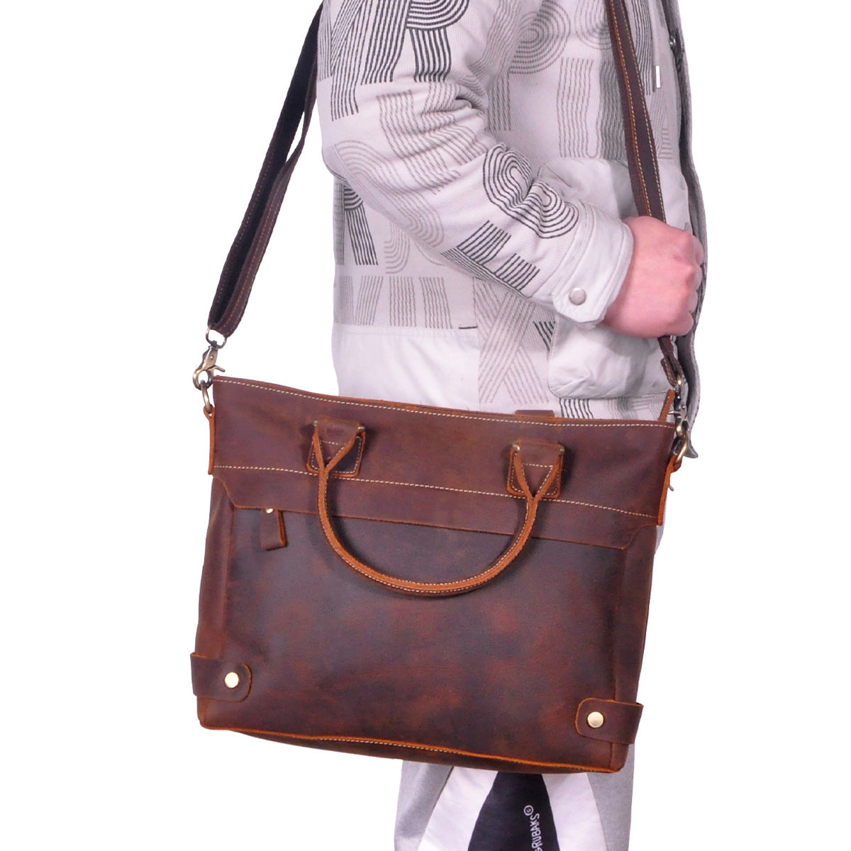 Men's Briefcase Handbag Cowhide Genuine Leather Retro Business Men Computer Bag 