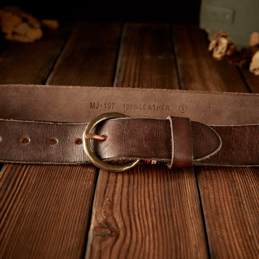 Men's belt handmade cowhide genuine leather retro copper needle buckle casual personality belt for men