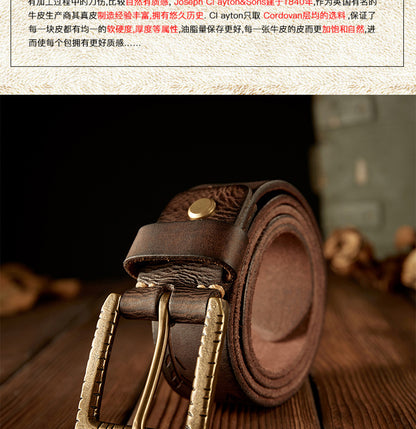 Men's Belt Handmade Vintage Genuine Cowhide Leather Needle Buckle Unique Fashion Casual Men's Belt 