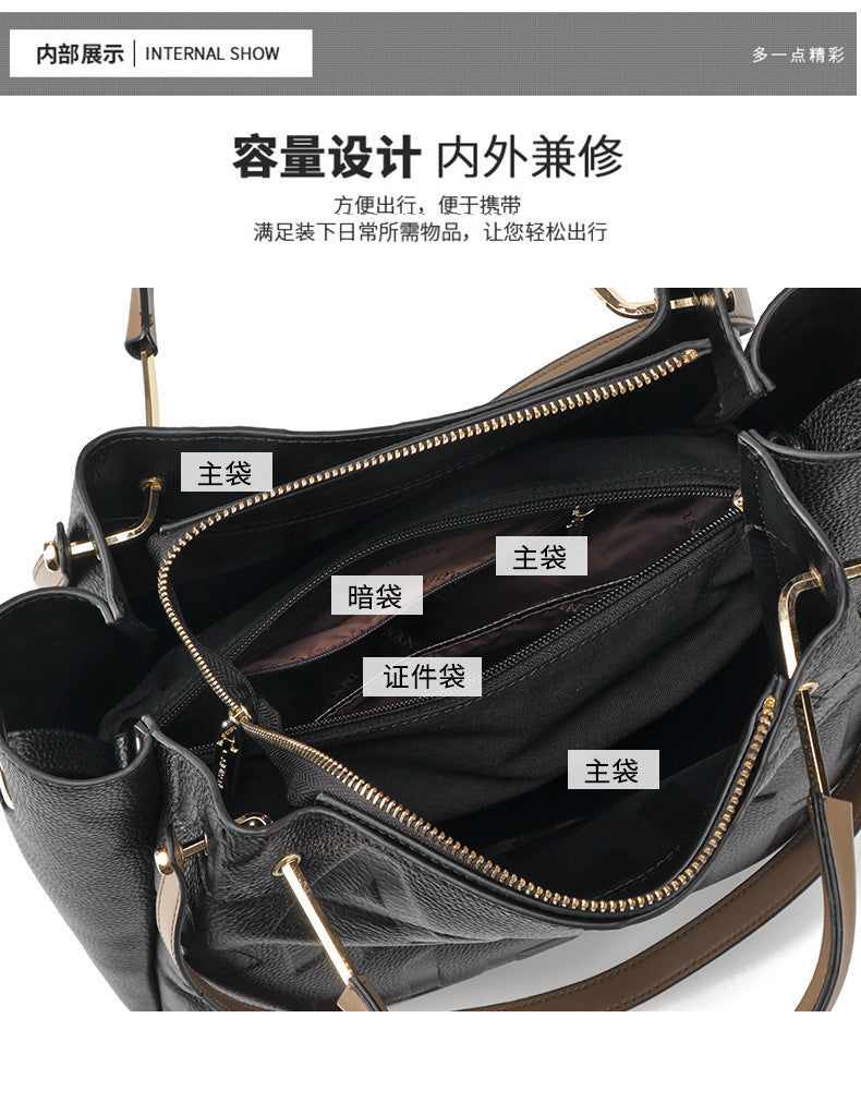 Genuine leather ladies bag large capacity bucket bag shaped mother print shoulder bag handbag temperament elegant handbag.bag