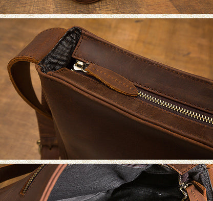 Men's Shoulder Bag Genuine Cow Leather Crazy Horse Handmade Unique Korean Fashion Casual Crossbody Bag 