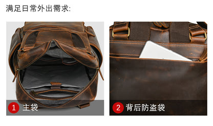 Men's backpack Cowhide genuine leather large capacity outdoor casual men's travel bag computer bag 